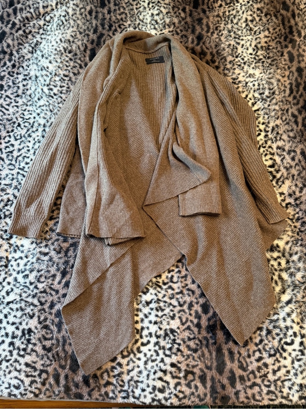 ALL SAINTS High end Heather Brown Oversized Fit long sleeve Cardigan M/L